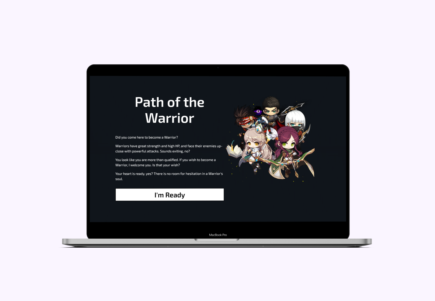 Macbook mockup of Path of the Warrior project