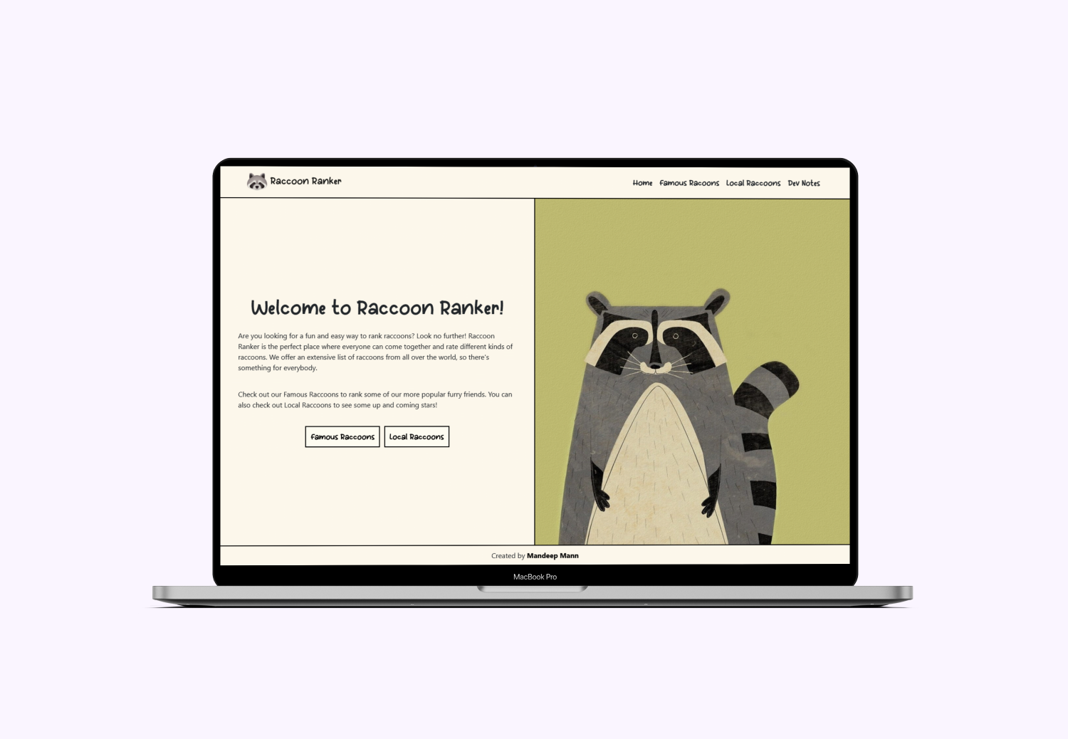 Macbook and iPhone mockup of Raccoon Ranker project